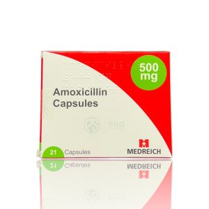 Amoxicilin 500 mg by Medreich, contains 21 caps.