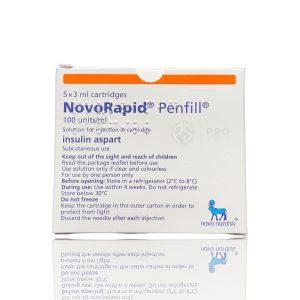 NovoRapid - Penfill - by Novo Nordisk, Active ingredient is Insulin Aspart, contains 5 x 3 ml. cartridges.